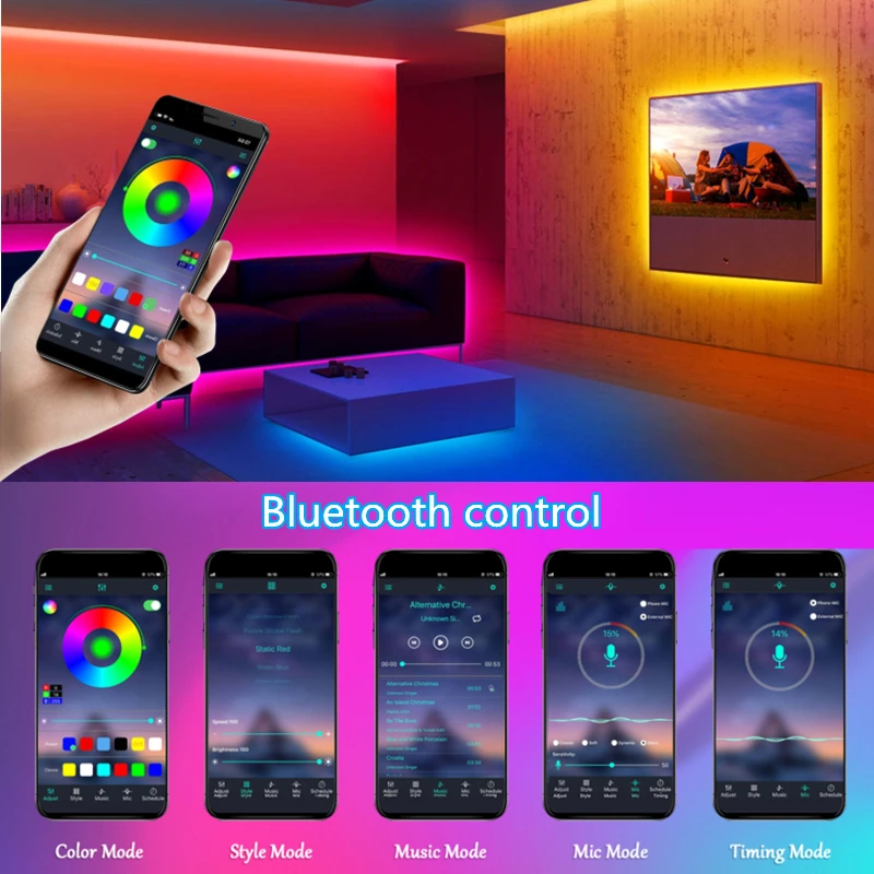 

LED Strip Light RGB Diode Flexible Ribbon Lamp Tape SMD2835 Bluetooth IR Remote 3 Key Control DC5V USB Powered DIY TV Backlight