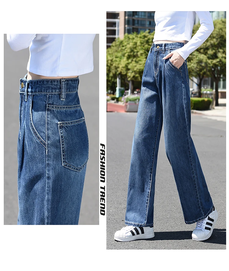 

Women's Summer High Waist Wide Leg Jeans Korean loose solid jeans High Waist Jeans Women Jeans Boyfriend Jeans For Women