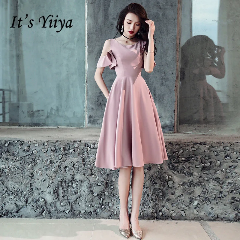 

Женское торжественное платье It's Yiiya, белое ТРАПЕЦИЕВИДНОЕ ПЛАТЬЕ до колена, с круглым вырезом, открытыми плечами, с оборками, для выпускного ...