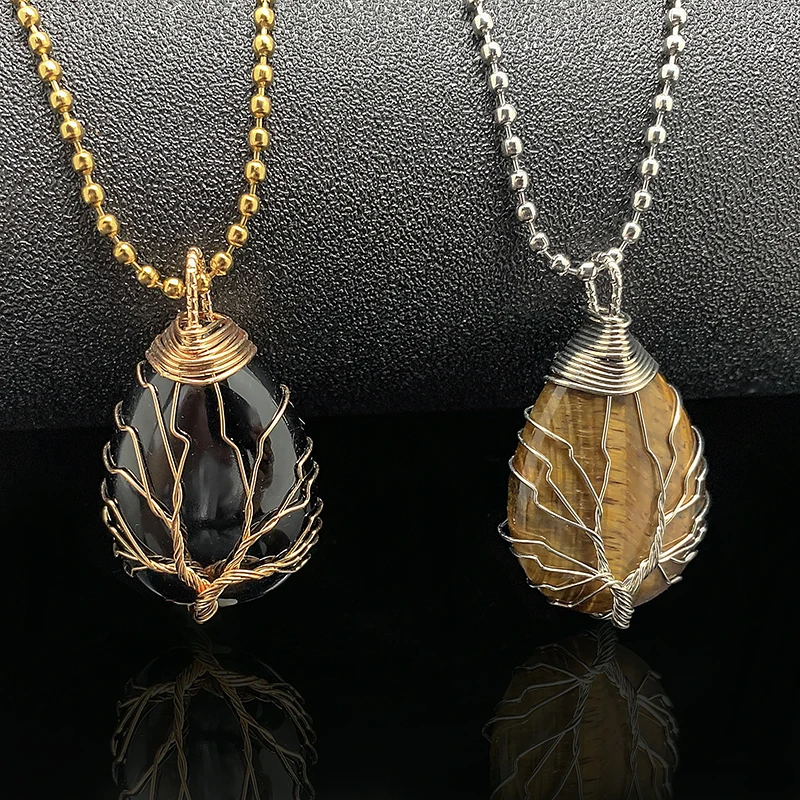 

Женские Подвески ручной работы в стиле бохо из натурального камня, роскошная медная подвеска в форме дерева мира, аметист, тигра, ювелирные ...