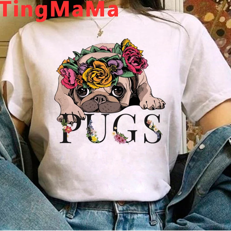 Футболка женская с рисунком французского бульдога и мопса милая графическая