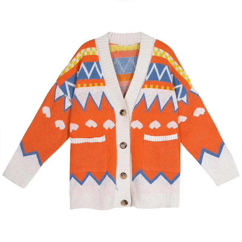 

Cardigans Women Long Sleeve V-neck Pockets Sweet Korean Style Girls Loose 2021 Autumn Winter Daily All-match Womens Trendy Tops