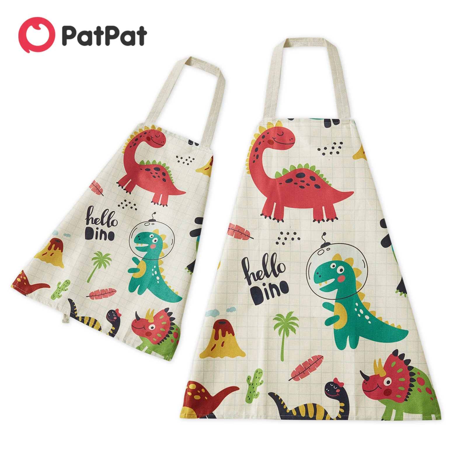 

PatPat Cute Dinosaur Print Linen Aprons for Mommy and Me