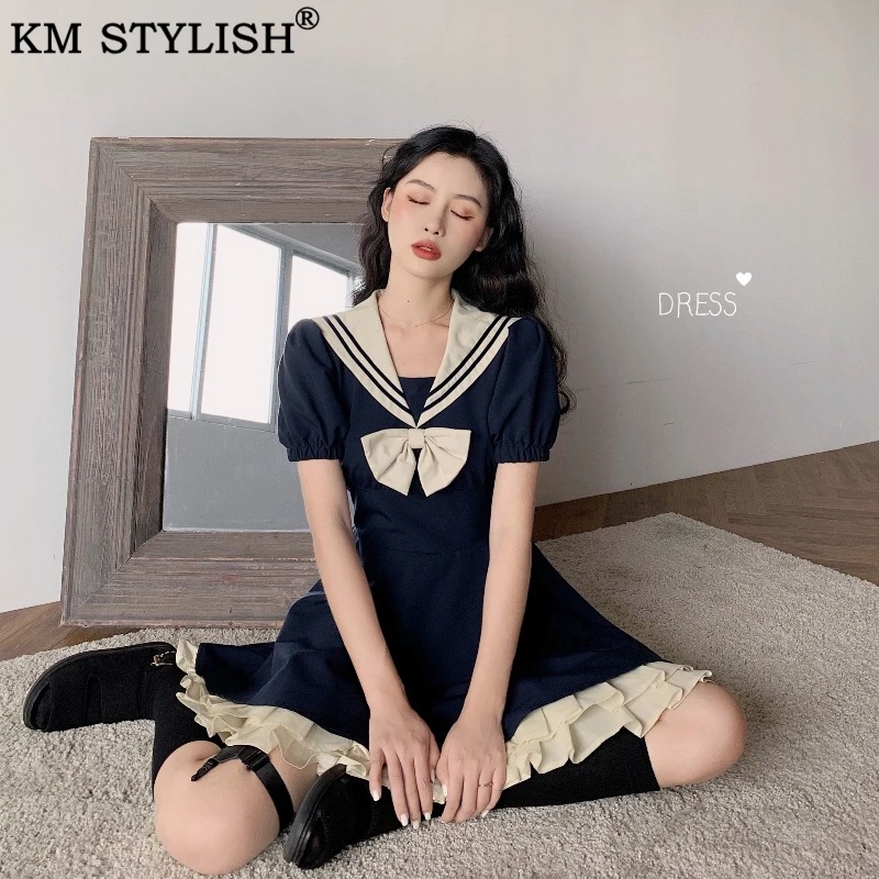 Женские японские платья для девочек школьная форма цельнокроеное платье