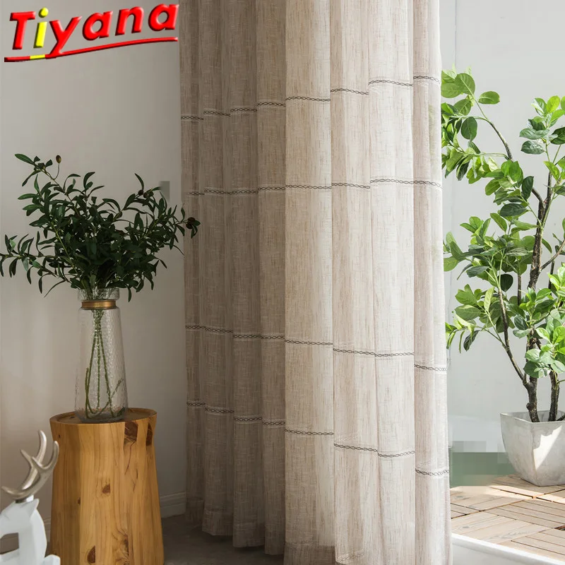 

Striped Solid ColorTulle Curtains for Living Room White/Grey/Coffee Yarn Modern Simple Sheer Tulle Coffee Window DrapesWP314#20