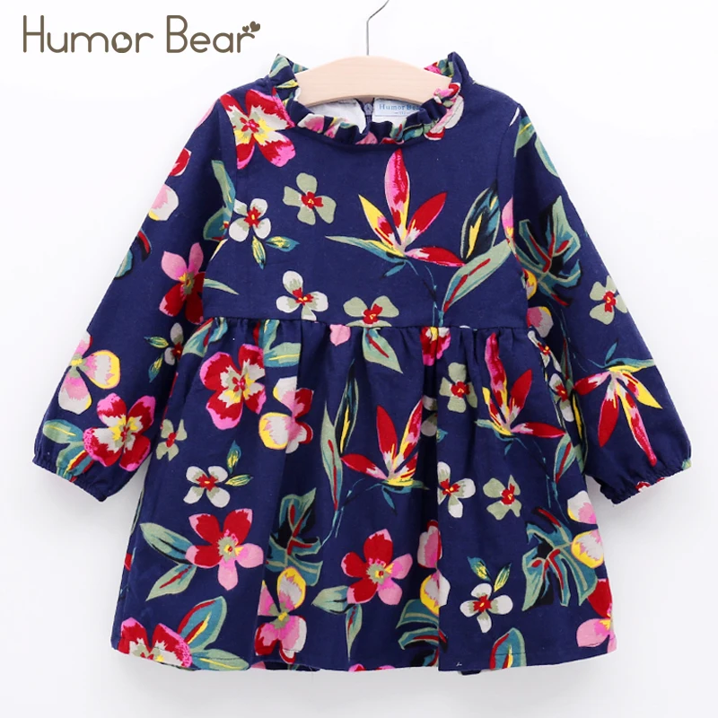 Humor Bear/ г. Платье для девочек детская одежда осенние платья принцессы с длинными рукавами и цветочным принтом для детей от 3 до 7 лет