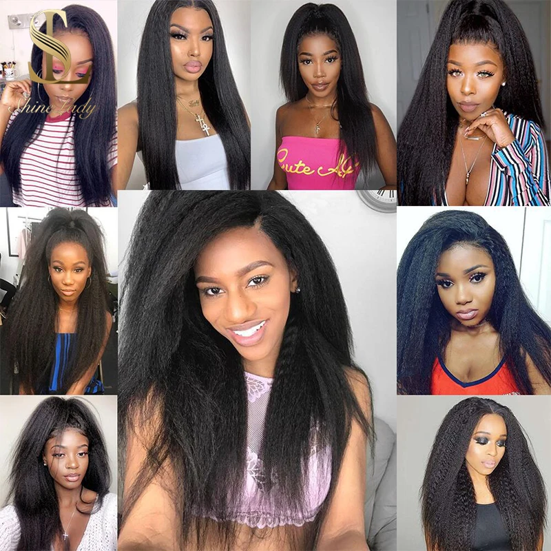 

Shinelady 1/3/4 huaman Hair bundles Extensions for black women Brazilian Remy Hair kinky straight hair bundles with lace closure