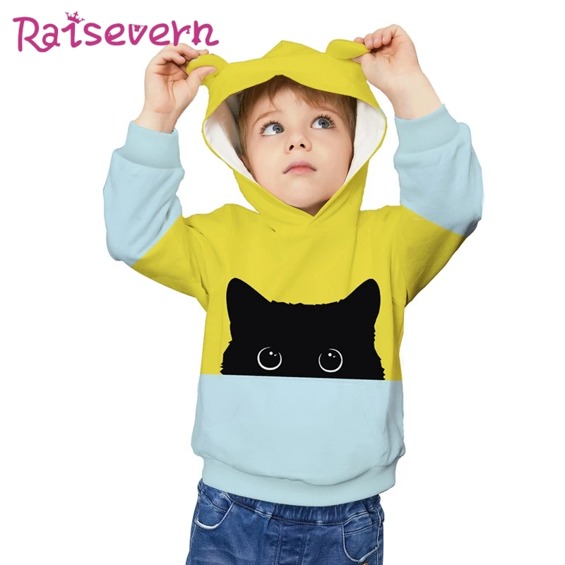 Raisvern/Детские толстовки с капюшоном кошачьими ушками для мальчиков и девочек