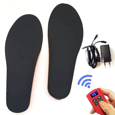 Unisex 2000mAh Electric Heating Insoles Foot Warmer with Wireless LCD Remote Control Heated Insoles for Skiing Hiking Camping - Цвет: Black