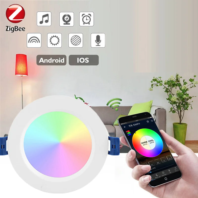 

Tuya Zigbee умный светодиодный светильник RGBCW 3,5/4 дюйма Точечный светильник с регулируемой яркостью, совместимый с Alexa Echo SmartThings Google Home шлюз необх...