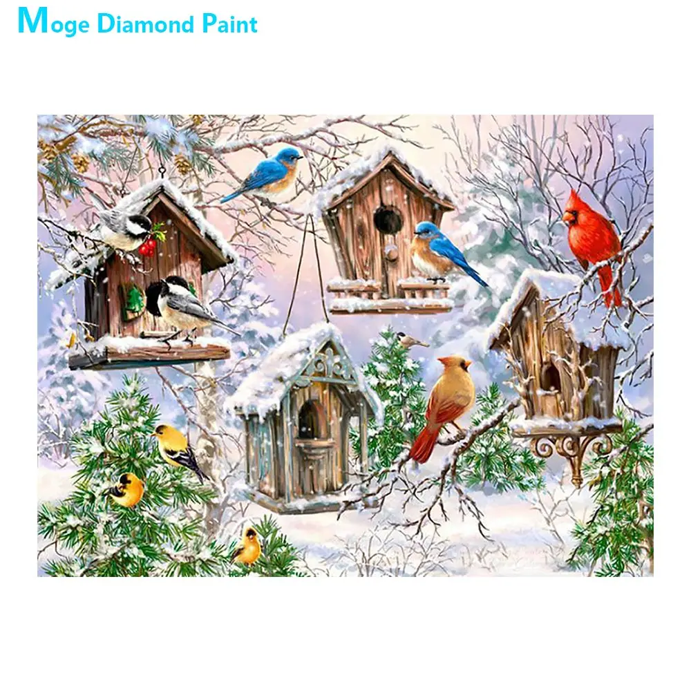 Снежная сцена птица Северный Cardinal Алмазная картина животное круглая полная