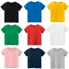 Детская Однотонная футболка для маленьких девочек и мальчиков, летние простые хлопковые футболки, одежда