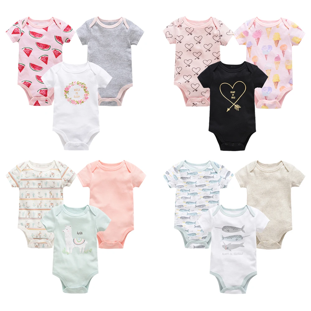 

2019 Newborn Baby Girl Clothes Short Sleeve 3pcs/set Cotton body bebe Clothes Set body baby Jumpsuit New Born Baby Boy Clothing
