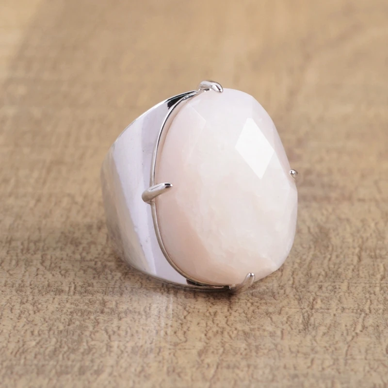 pink opal-silver Обручальные кольца из натуральных камней Амазонит в форме яйца, розовый опал, Агаты, ювелирные изделия, граненые золотые кольца, бирюзовые женские кольца ZG0321 - Цвет основного камня: pink opal-silver