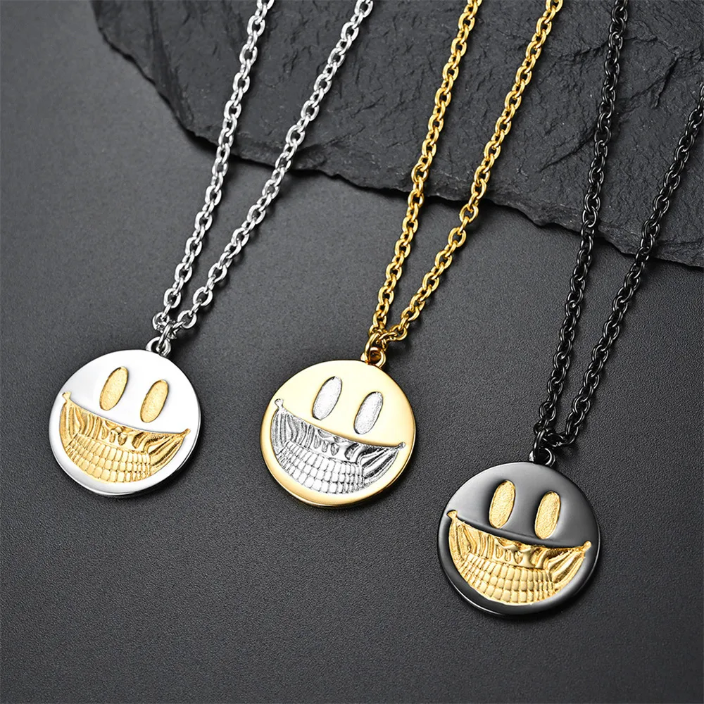 

Man Women Stainless Steel Necklaces Pendants Chain Skull smiley Hip hop For Girlfriend Man Jewelry Creativity Gift