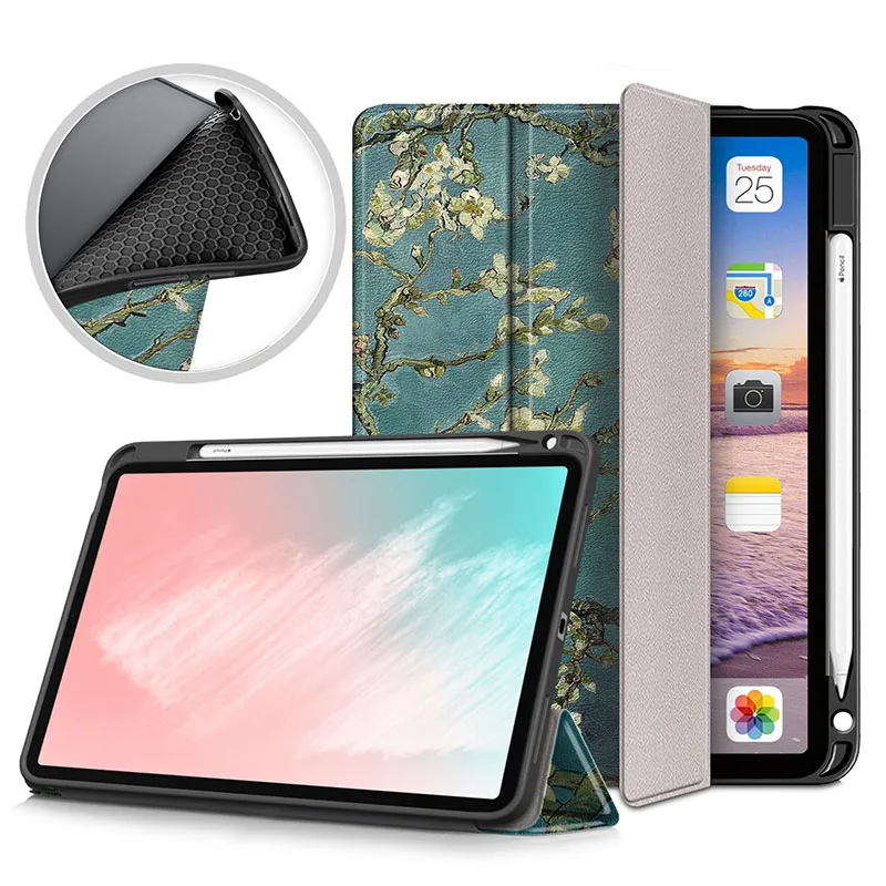 

Ультратонкий чехол для iPad Air 4 2020, окрашенный кожаный чехол из ТПУ с держателем для ручки для iPad 10,9 Air, умный чехол 4-го поколения + ручка