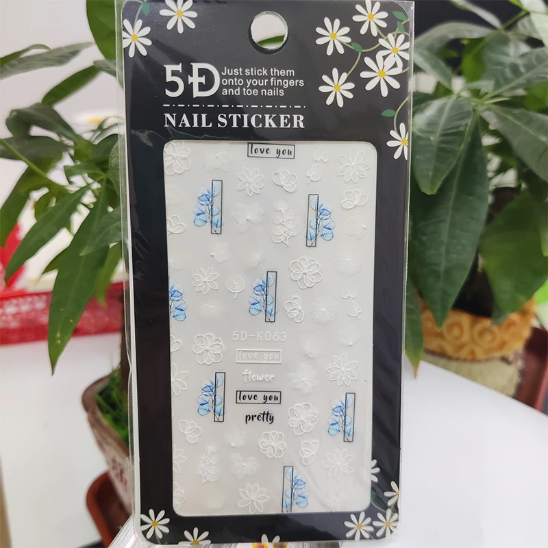 

5D Stickers for Nails White Flowers Line Love Nail Art Decorations Stereoscopic Sticker Accessories Anaglyph Effect Design