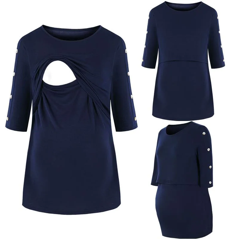 

Maternity T-shirt Women Mom Pregnant Nursing Baby 3/4 Sleeves Tops Maternidad Ropa Lactancia Breastfeeding T Shirt Blouse