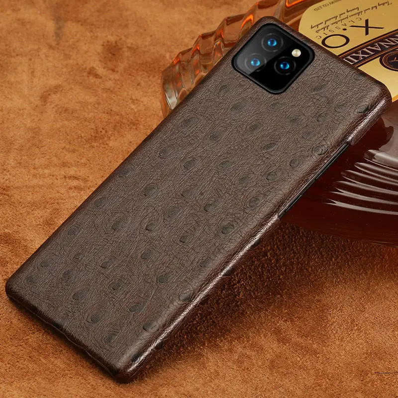 Коричневый Жесткий чехол LANGSIDI из натуральной кожи для iphone 11 pro max 6,5 Страусиная задняя крышка для iphone 11 чехол xr xs max 7 8 - Цвет: Коричневый