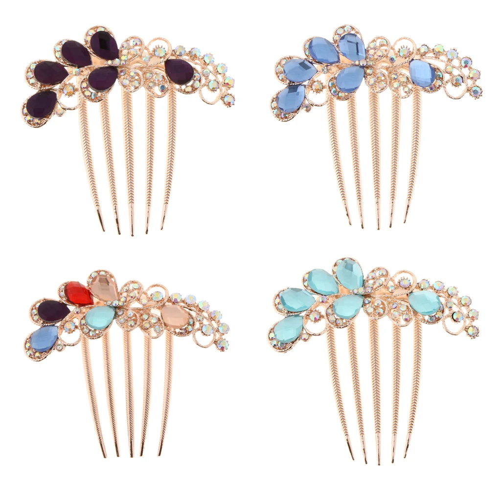 

Bridal Wedding Hair Comb Crystal Diamante Petal Hair Comb Clip Flower Insert