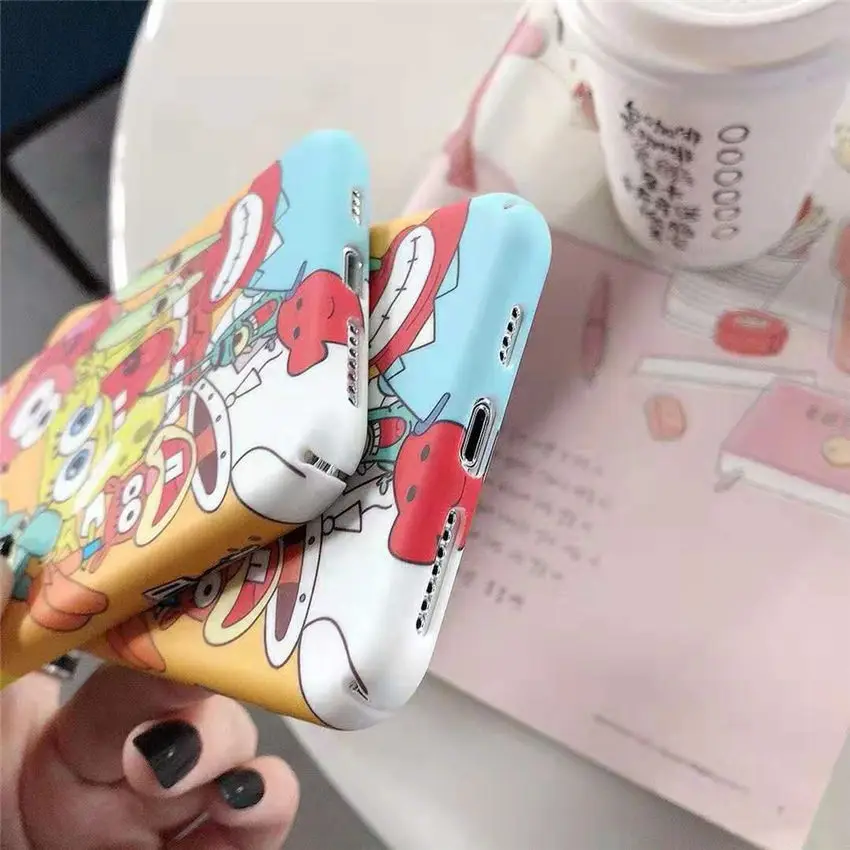 Тонкий жесткий чехол для телефона iPhone XR XS MAX 6s 7 8 Plus милый счастливый SpongeBob квадрат
