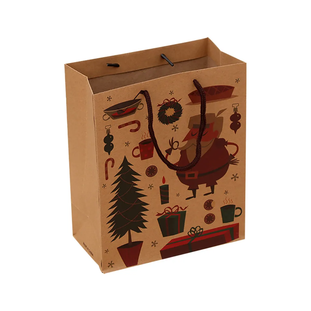 Рождественская Подарочная сумка бумажная упаковка крафт-бумага Нижняя ручка