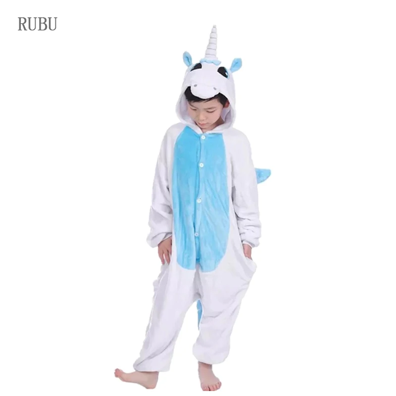 Blue Unicorn Детские пижамы кигуруми Единорог пижамы Onesie детский комбинезон зима мультфильм аниме панда Лев Косплей пижамы для мальчиков и девочек - Цвет: Blue Unicorn