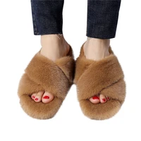 luxury womens winter real mink fur slippers flat heel sliders top quality lady luxury fur sandals outdoor warm cute slipper