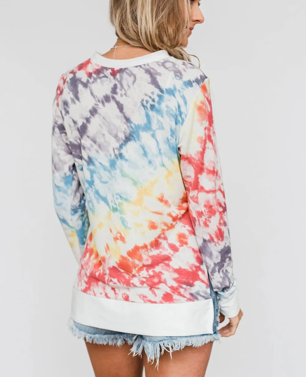 

2020 Europe and US cross-border women's autumn and winter tie-dye printing gradient color round neck long sleeve T-shirt women