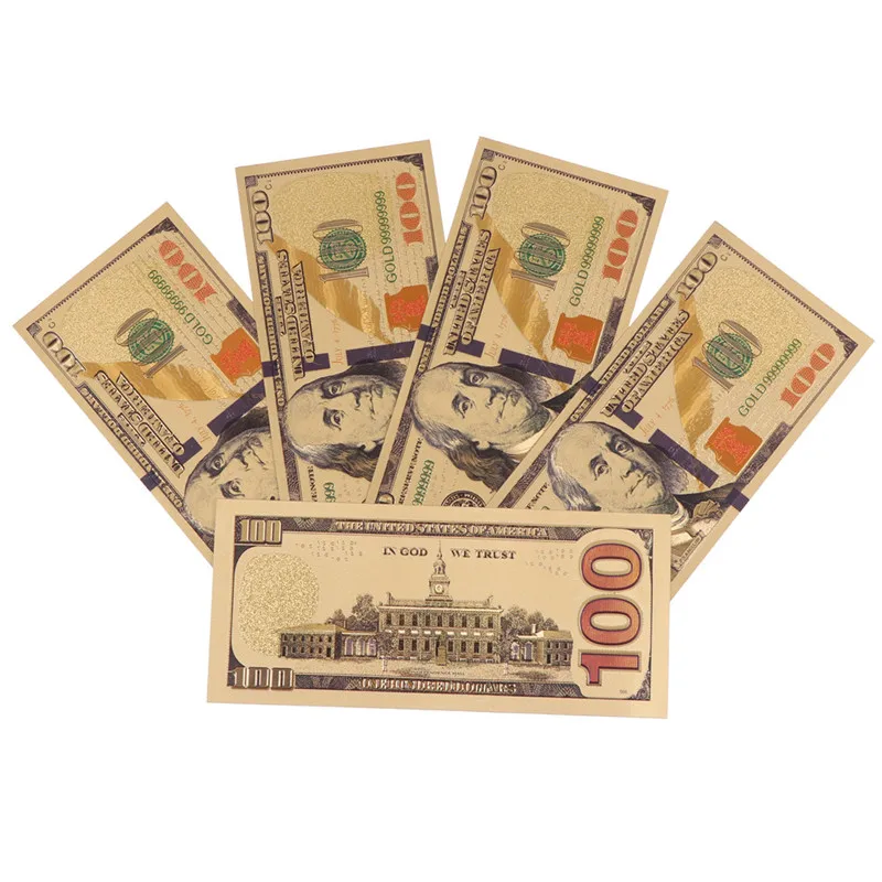 

5pcs USD 100 dollar 24k Gold Foil Golden USD Paper Money Banknotes Crafts