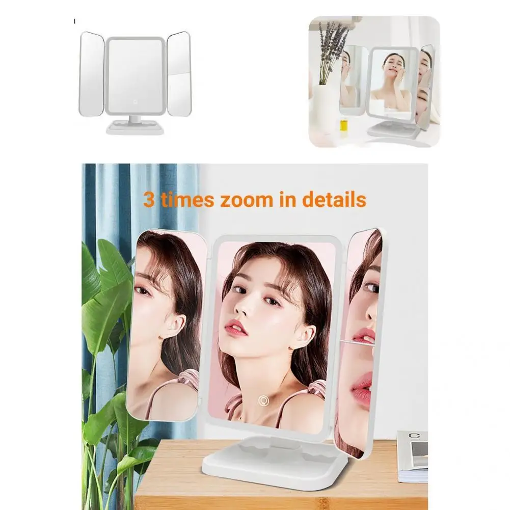 

Светодиодный ное косметическое зеркало, высококачественное трехскладное светодиодное косметическое зеркало с микро-USB, вращающееся свето...