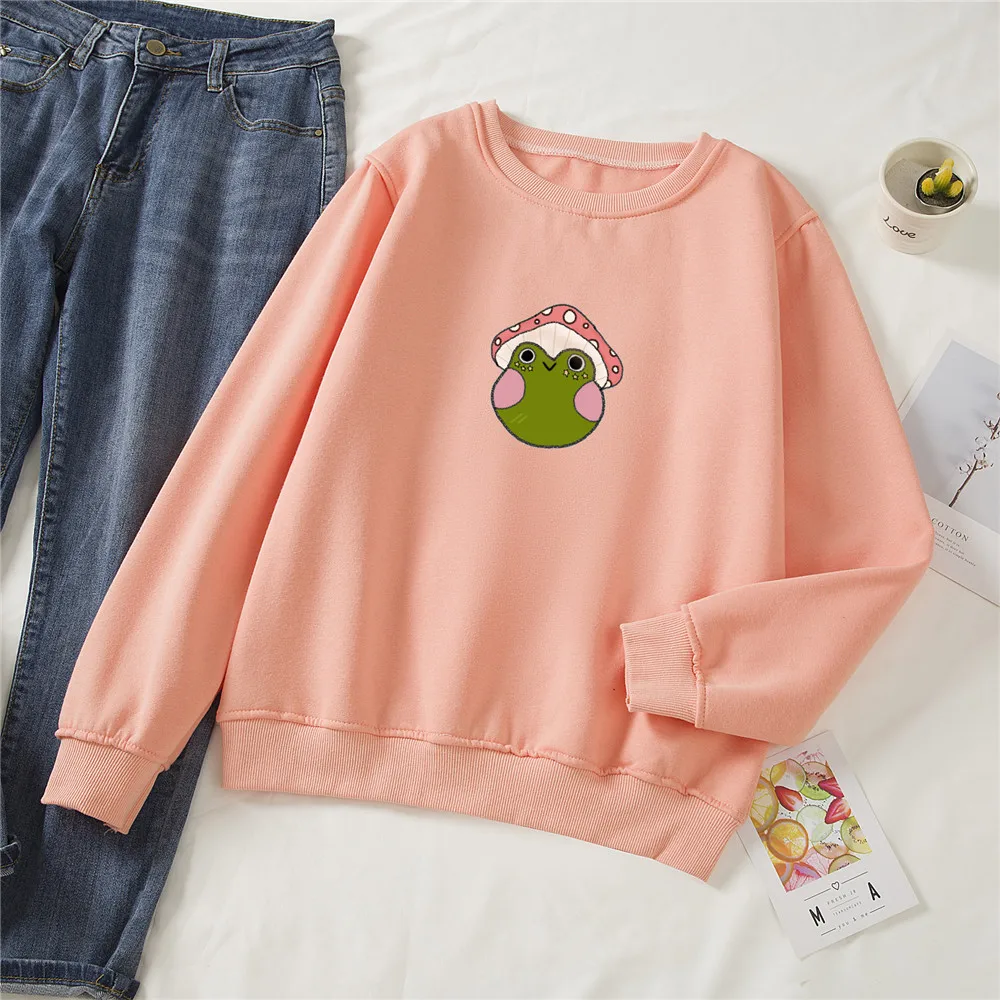 Women Hoodies Oversized Long Sleeve Loose Sweatshirt Women Aesthetic Oversized Hoodie Funny Mushroom Frog Sweetshirt for Girls