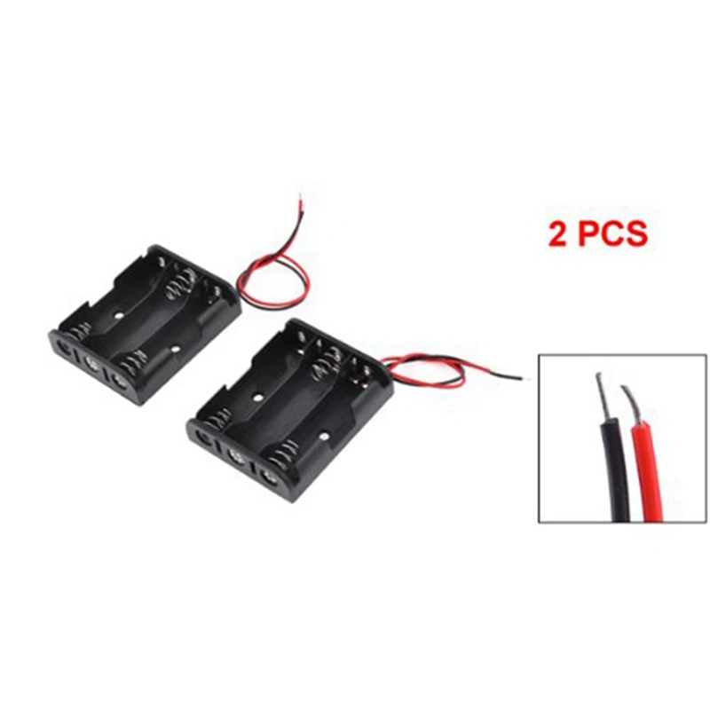 

2 Pcs Black Red Cable 3 x 1.5V Aa Batteries Cell Box Holder & 1Pcs Black Plastic Battery Case Holder Wire 2 x 1.5V Aaa