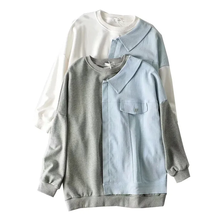 

Korean Crewneck Sweatshirt Women 2020 Casual Fashion Colorblock Hoodies Autumn Winter O-Neck Splice Streetwear Sweatshirt Top