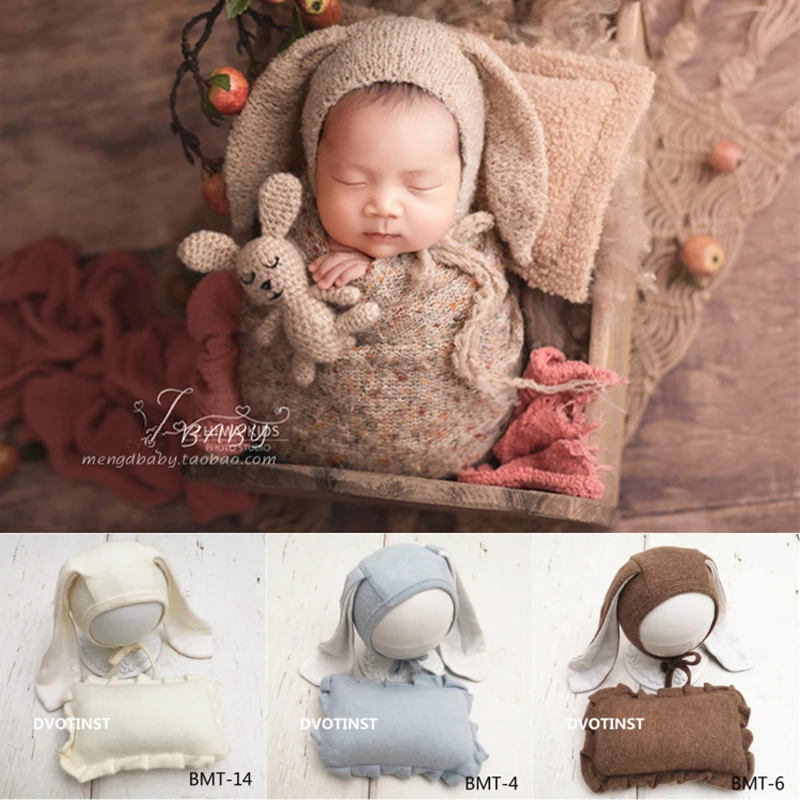 Dvotinst Newborn Photography Props for Baby Soft Cute Rabbit Hat Bonnet Pillow Studio Shoots Fotografia Accesorries Photo Props