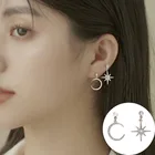В Корейском стиле с изображением луны и звезд, Подвески падения Earrrings для Для женщин, имитация жемчуга, блестящие стразы Длинные висячие серьги 2021 тренд, женские серьги