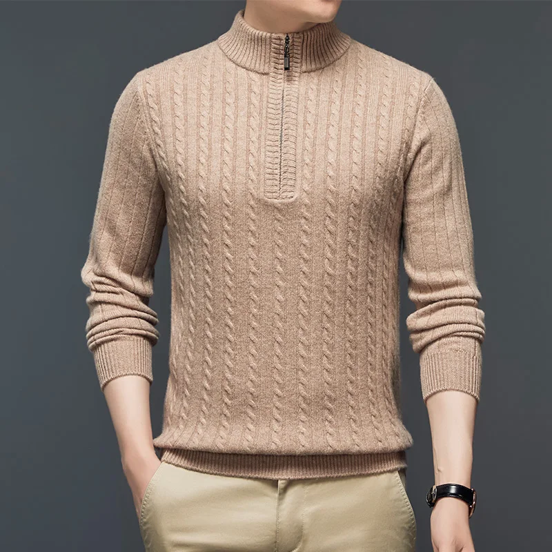 2021 New Design Men's Cashmere Zipper Sweaters Winter & Autumn Warm 100% Sheep Wool Jumper Male Thick Wool Knitwear Zipper Up