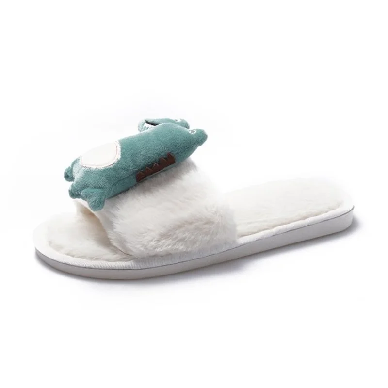 Autumn and Winter New Style Cotton Slippers Ladies Dinosaur Slippers Household Slippers Flat Slippers Women Furry Slippers Women
