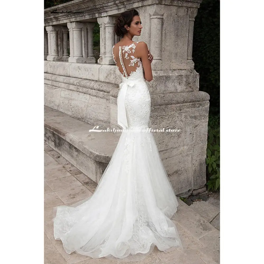 Кружевные свадебные платья 2020 белое свадебное платье Русалка с бантом и поясом