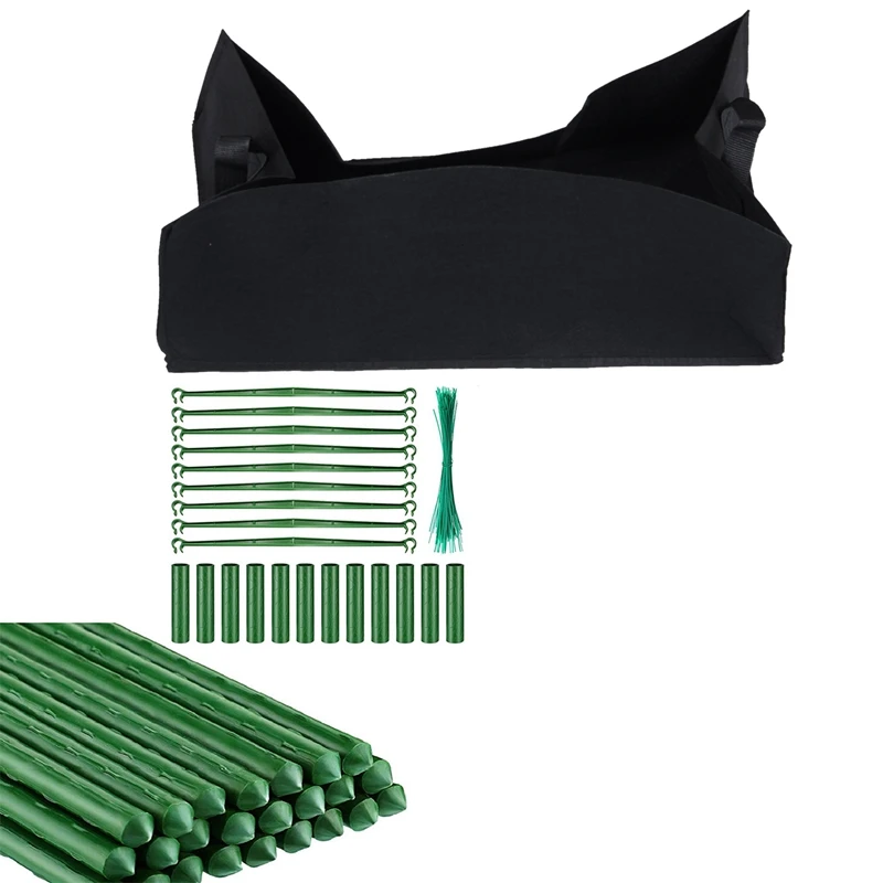 

Square Garden Growing Bags Planter Bag Plant Tub Container With Garden Stakes Plant Support Coated Steel Plant Stake