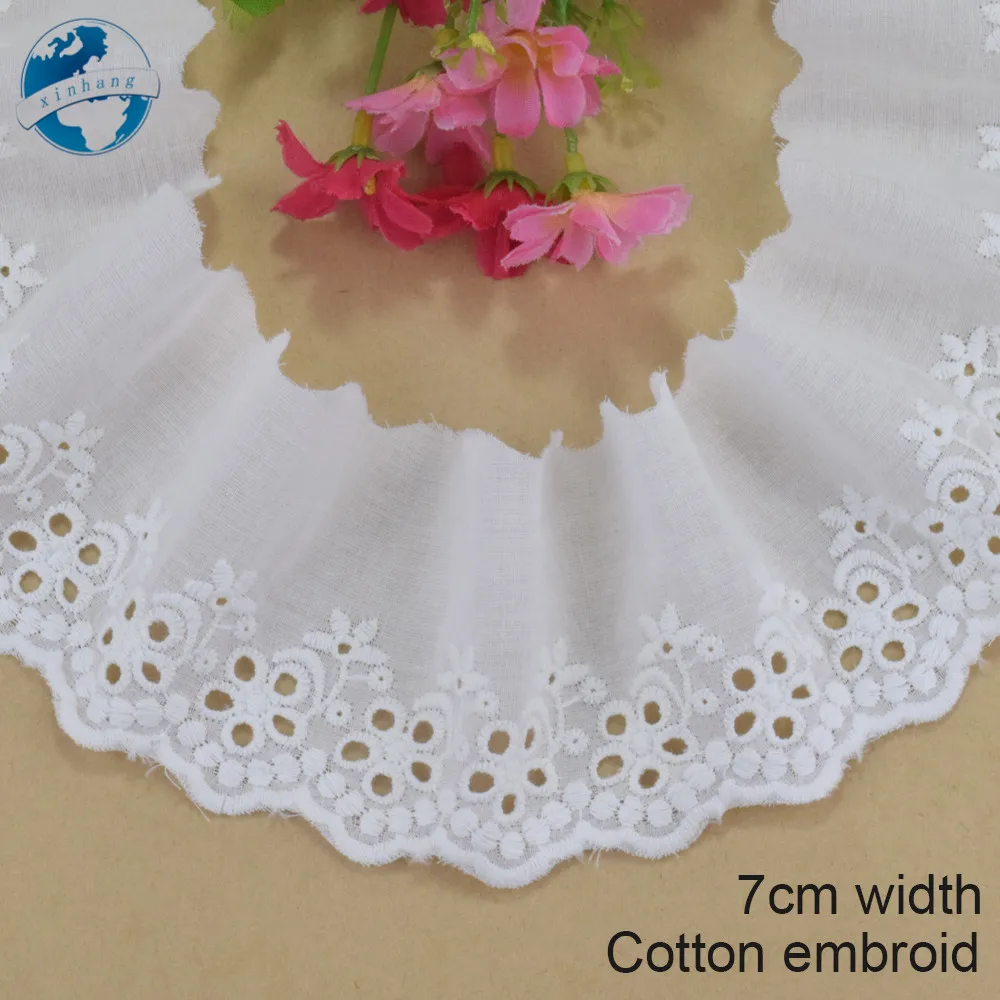 Белая кружевная хлопчатобумажная вышитая тесемка шириной 7 см ткань для шитья
