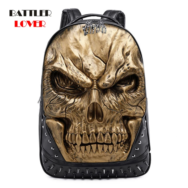 

Men and Women Back Packs Steam Punk Rivet Personality Travel Bagpack 3D Skull Backpacks Laptop Schoolbag For Teenagers Unisex