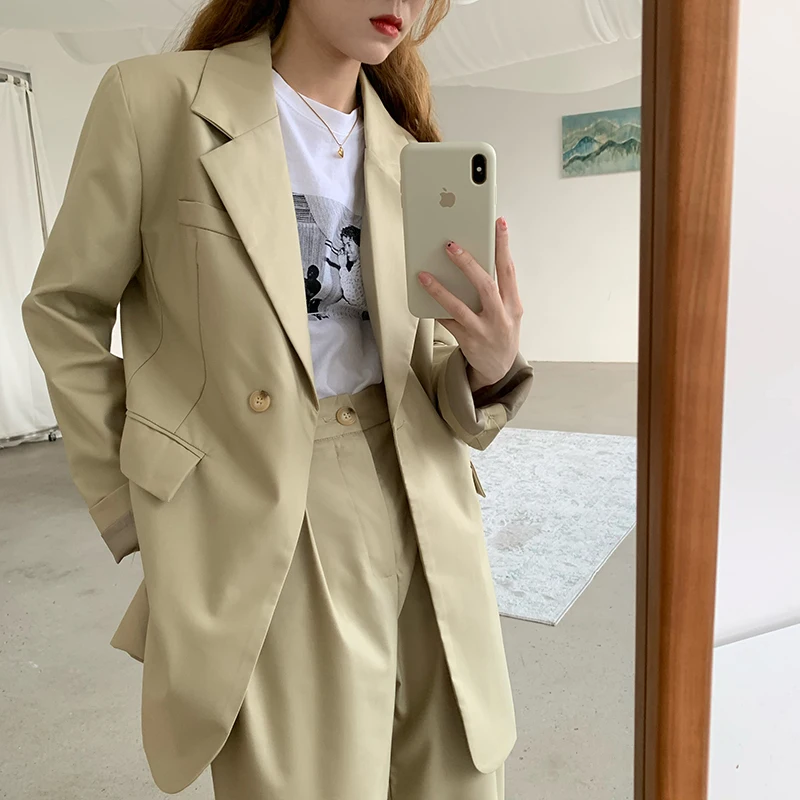 

Alien Kitty 2021Spring New Comfortable Long Sleeve Blazer Suit Women's Fashion Coat+Pants Casual Loose Tops Minimalism Two-Piece