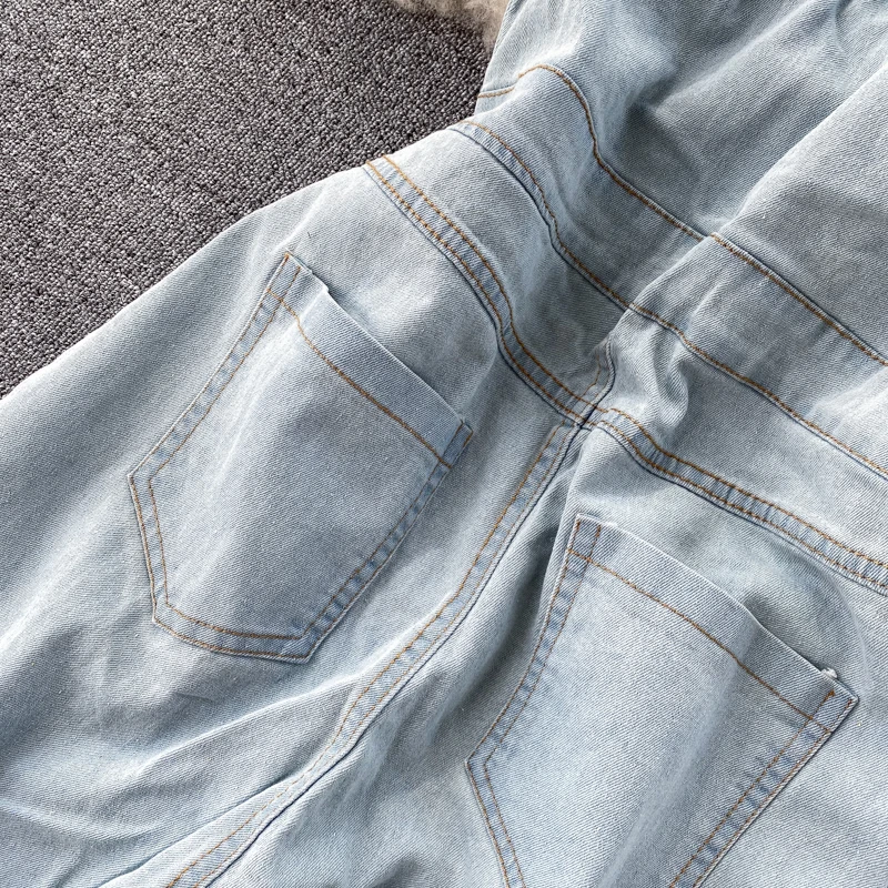 Женский джинсовый комбинезон повседневный однотонный Облегающий без рукавов