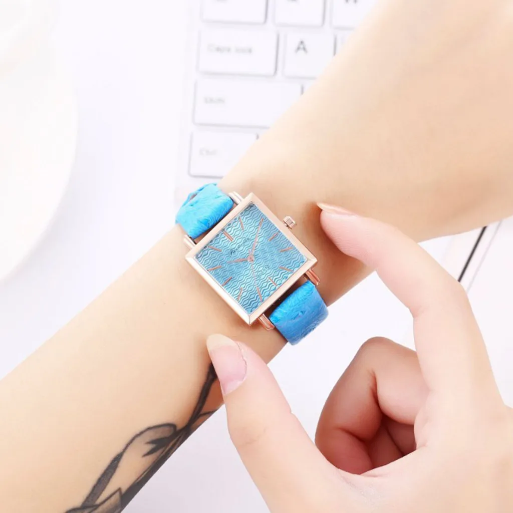 Simple Fashion Women Watches Square Ladies Watch Casual ripple Dial Leather Quartz Wristwatch часы женские reloj mujer /d |