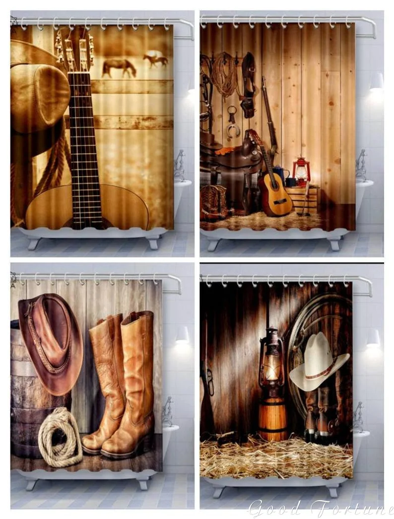 

Retro Country And Western Cowboy Waterproof Polyester Shower Curtain Bathroom Decoration