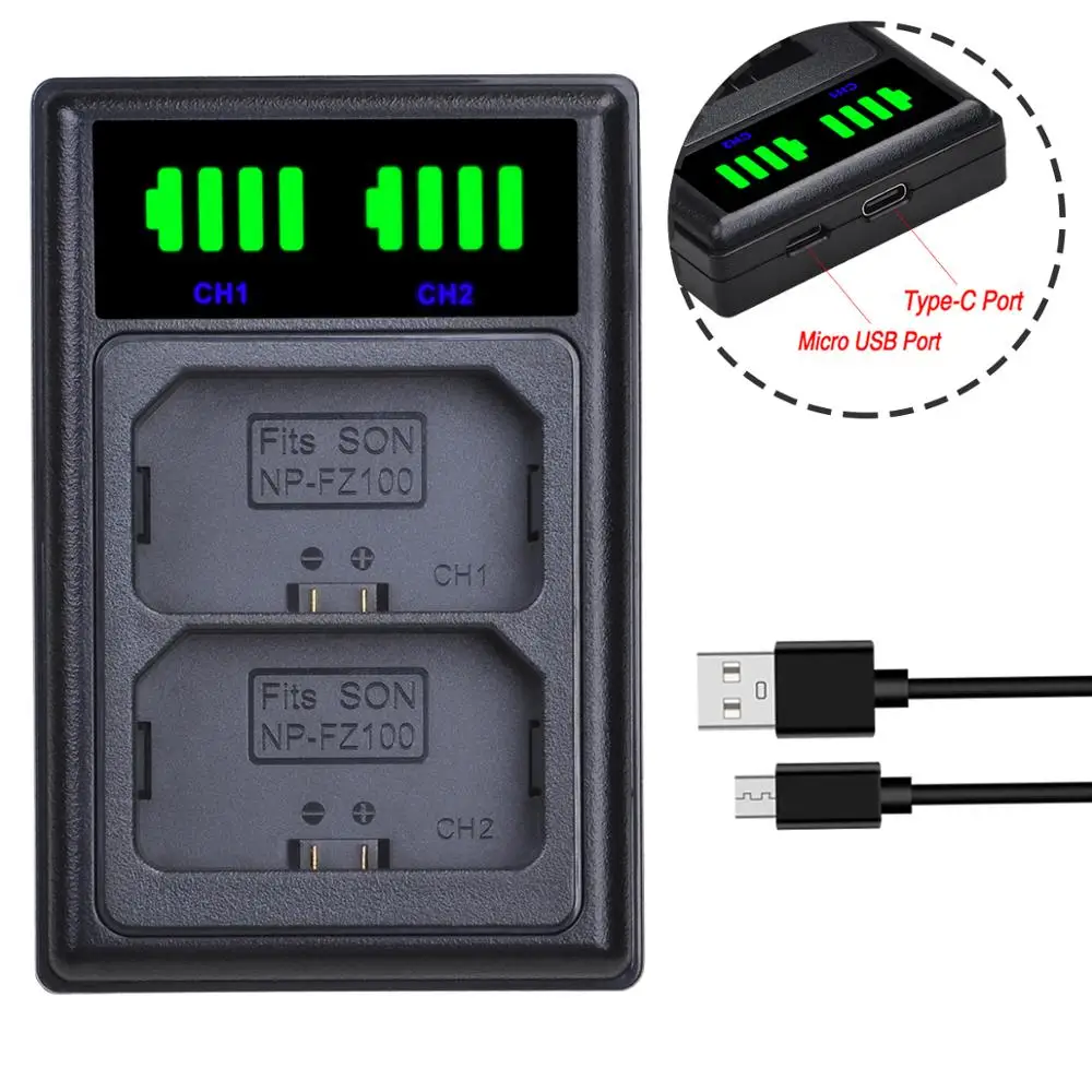 

4Pcs NP-FZ100 FZ100 Batteries + LED Dual USB Charger For Sony Alpha 9 A9 9R A9R BC-QZ1 For Sony a9 a7R III a7 III A6600