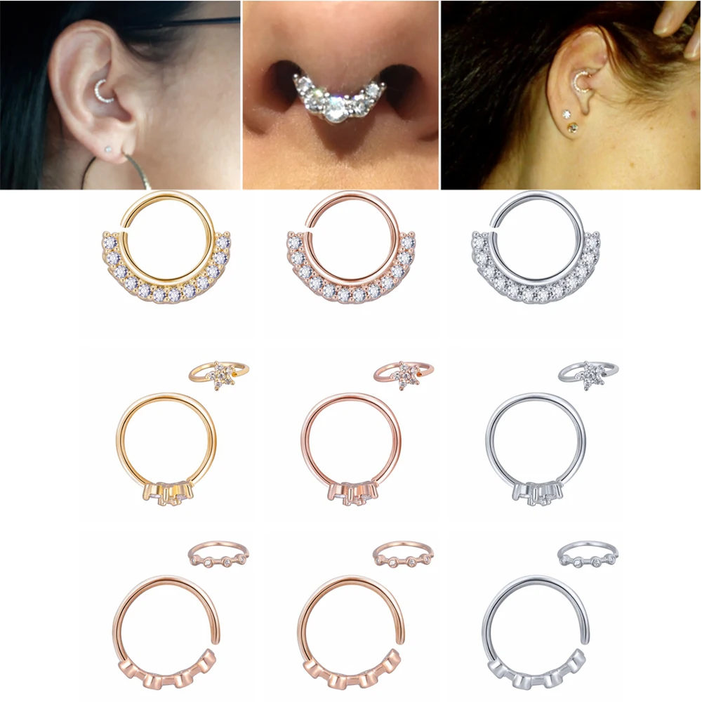 ZS 1 шт. септо Нос Кольца Daith Кристалл пирсинг для ушного козелка серьги Septum Helix