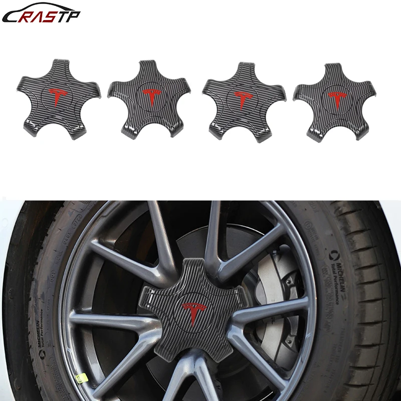 

RASTP-4pcs For Tesla Model 3 S X Wheel Center Hub Cap Cover Center Rim Cap 5-Claw RS-LKT060