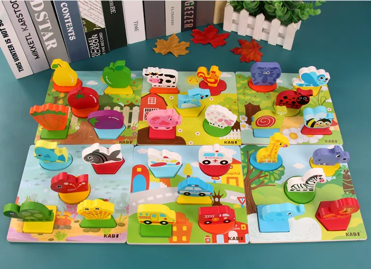 Детская деревянная мультяшная аниме сборка 3D пазлы игрушки животные насекомые